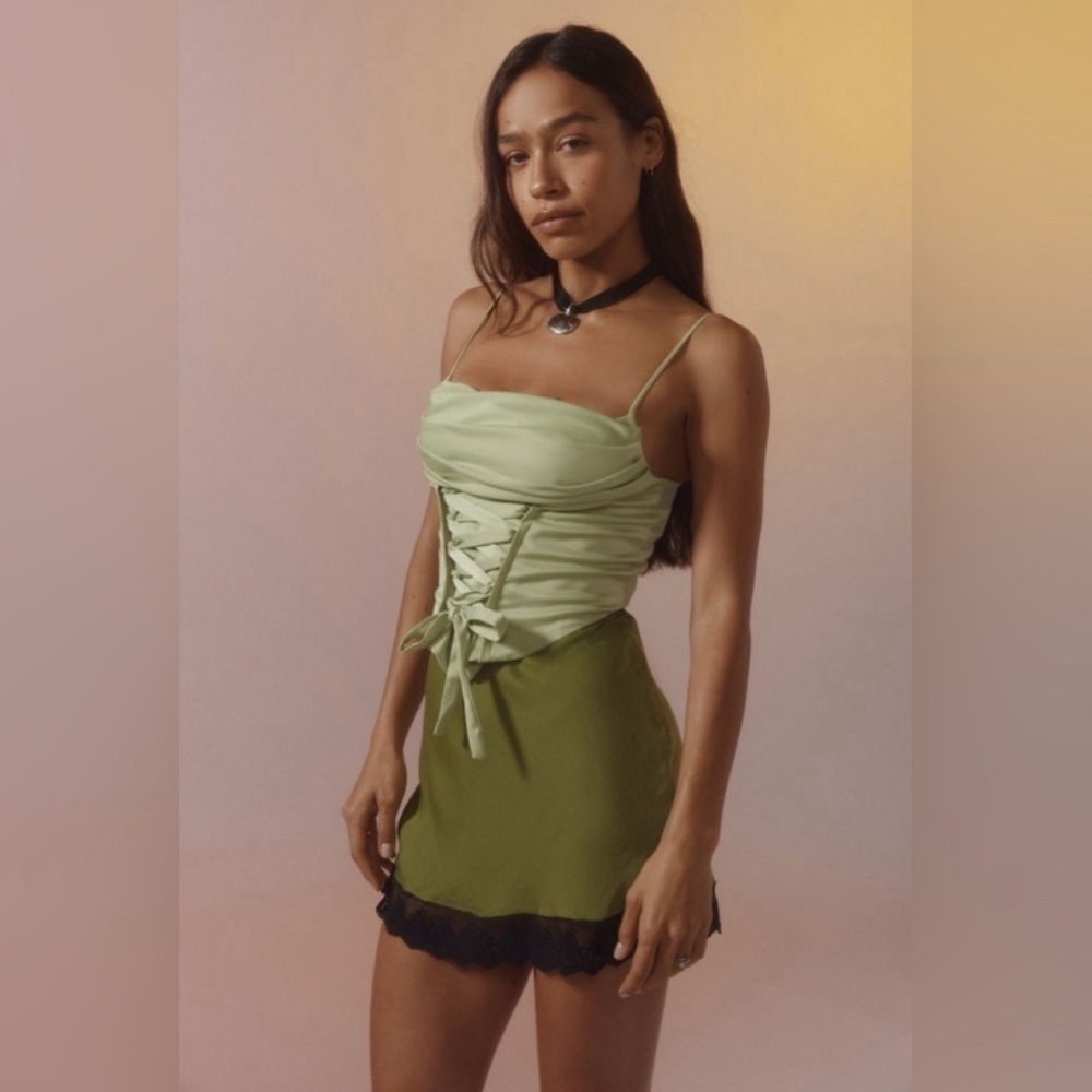 Urban Outfitters Satin Lace-Up Green Top ✨ - Picture 3 of 4